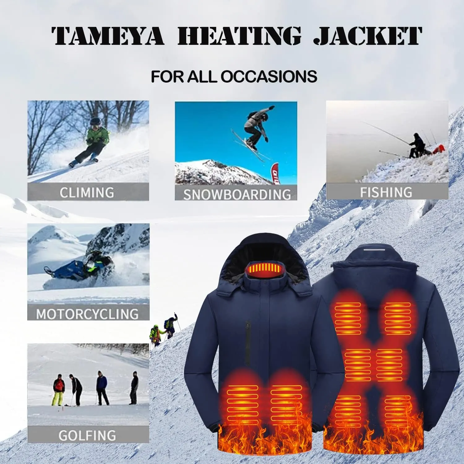Mens Heated Jackets Detachable Hood, Washable Lightweight Zip Winter Jackets Coat, 3 Heating Levels & 9 Heating Zones