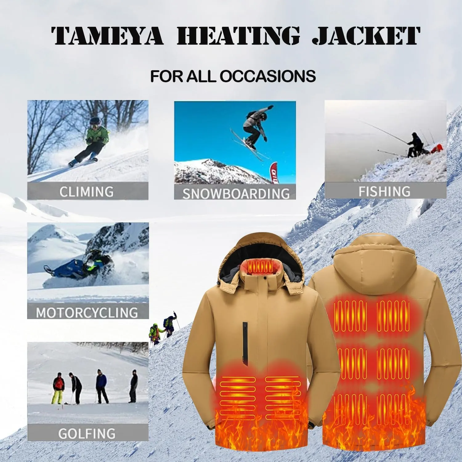 Mens Heated Jackets Detachable Hood, Washable Lightweight Zip Winter Jackets Coat, 3 Heating Levels & 9 Heating Zones
