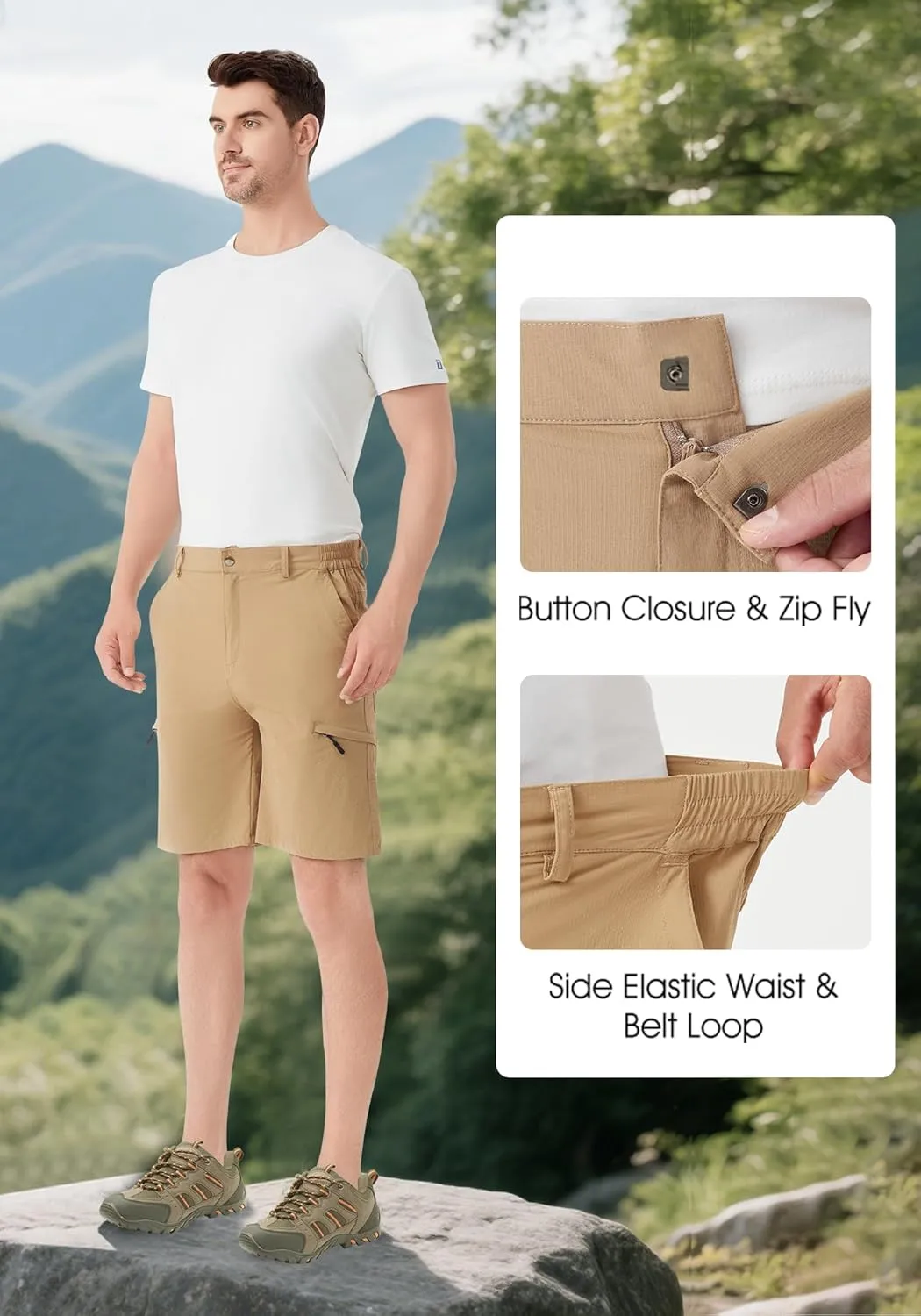 Men's Hiking Cargo Shorts 9" Stretch Quick-Dry Lightweight Outdoor Work Shorts with 6 Pockets for Casual Camping Fishing Golf