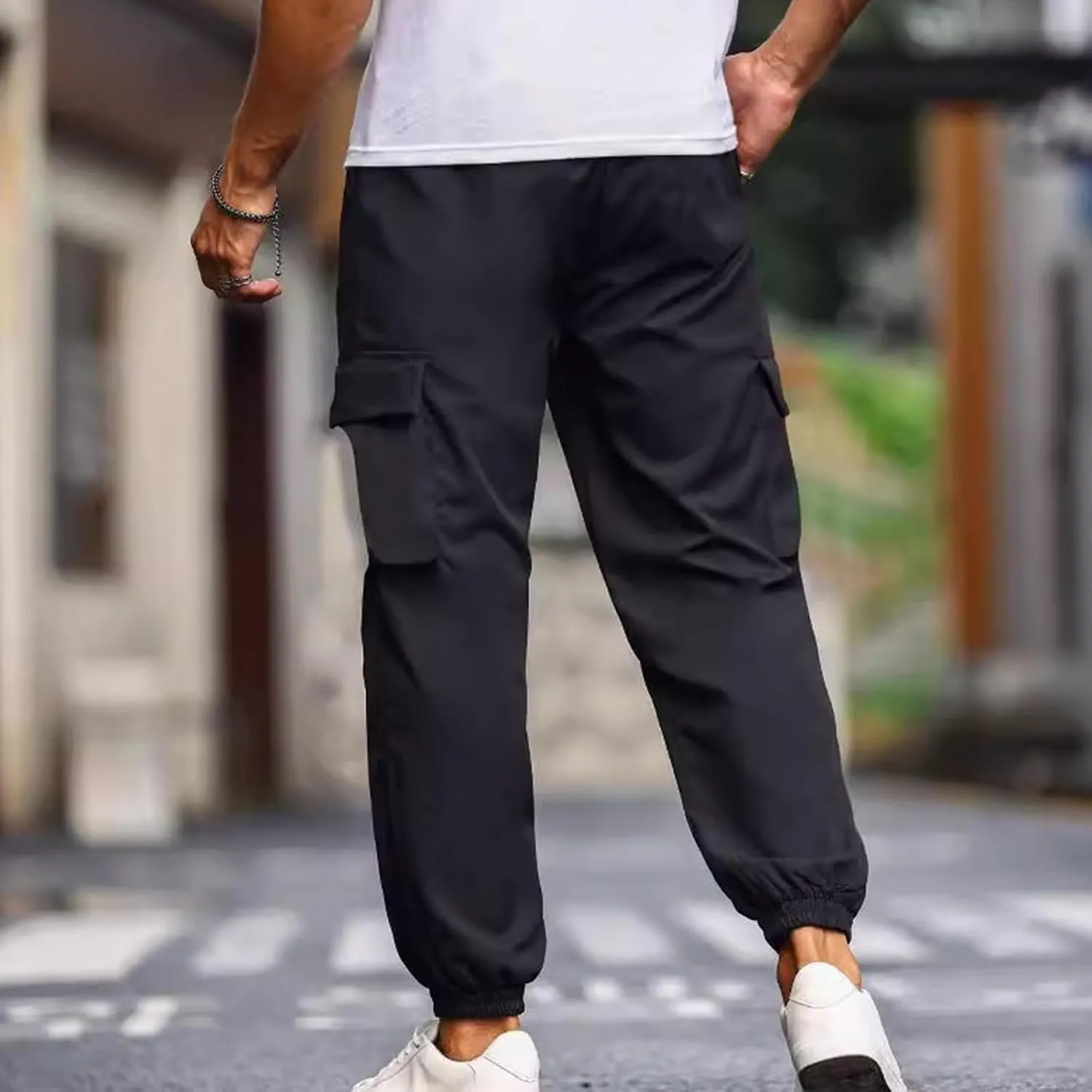 Mens Joggers with Pocket Cargo Drawstring Casual Athletic Sports Lightweight Pants Running Workout Relaxed Fit Trousers