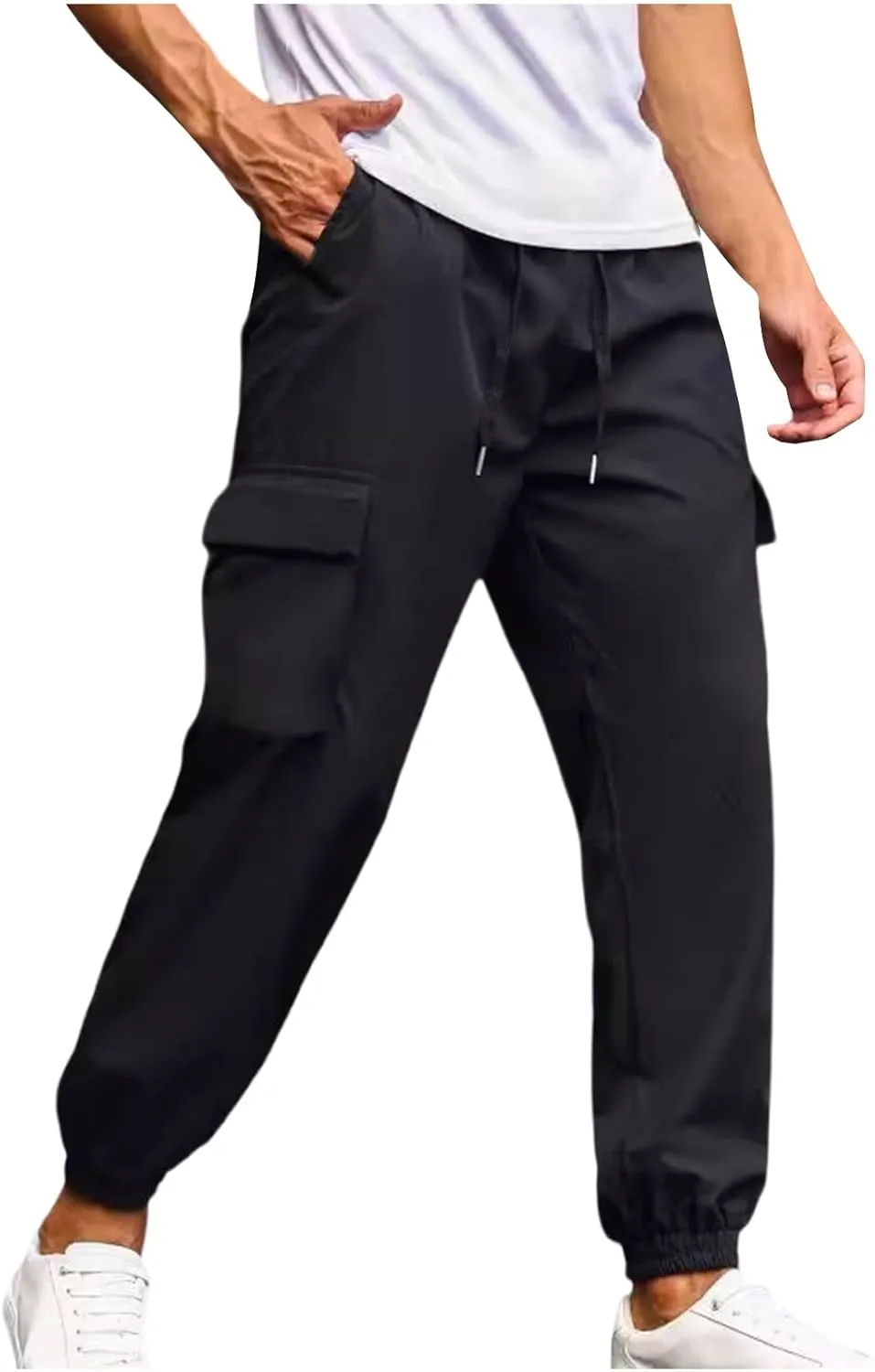 Mens Joggers with Pocket Cargo Drawstring Casual Athletic Sports Lightweight Pants Running Workout Relaxed Fit Trousers