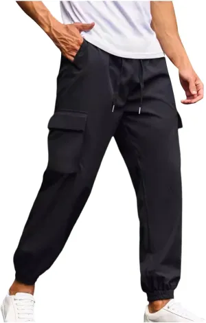 Mens Joggers with Pocket Cargo Drawstring Casual Athletic Sports Lightweight Pants Running Workout Relaxed Fit Trousers