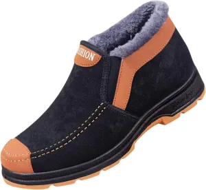 Men's Suede Ankle Boots Classic Slip On Furry Boots Fleece Lined Warm Winter Boots Non Slip Men's Insulated Rain Boots