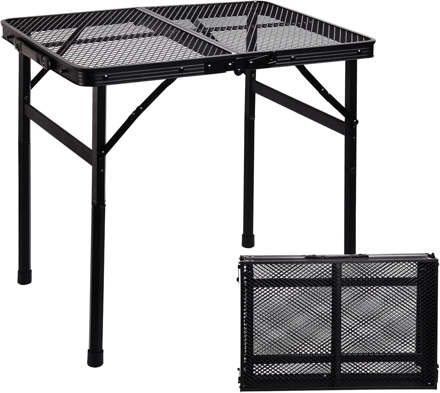Metal Picnic Small Folding Table, Camping Grill BBQ Side Table for Outdoor Garden Patio Yard - Portable Lightweight, Compact & Height Adjustable Grill Stand