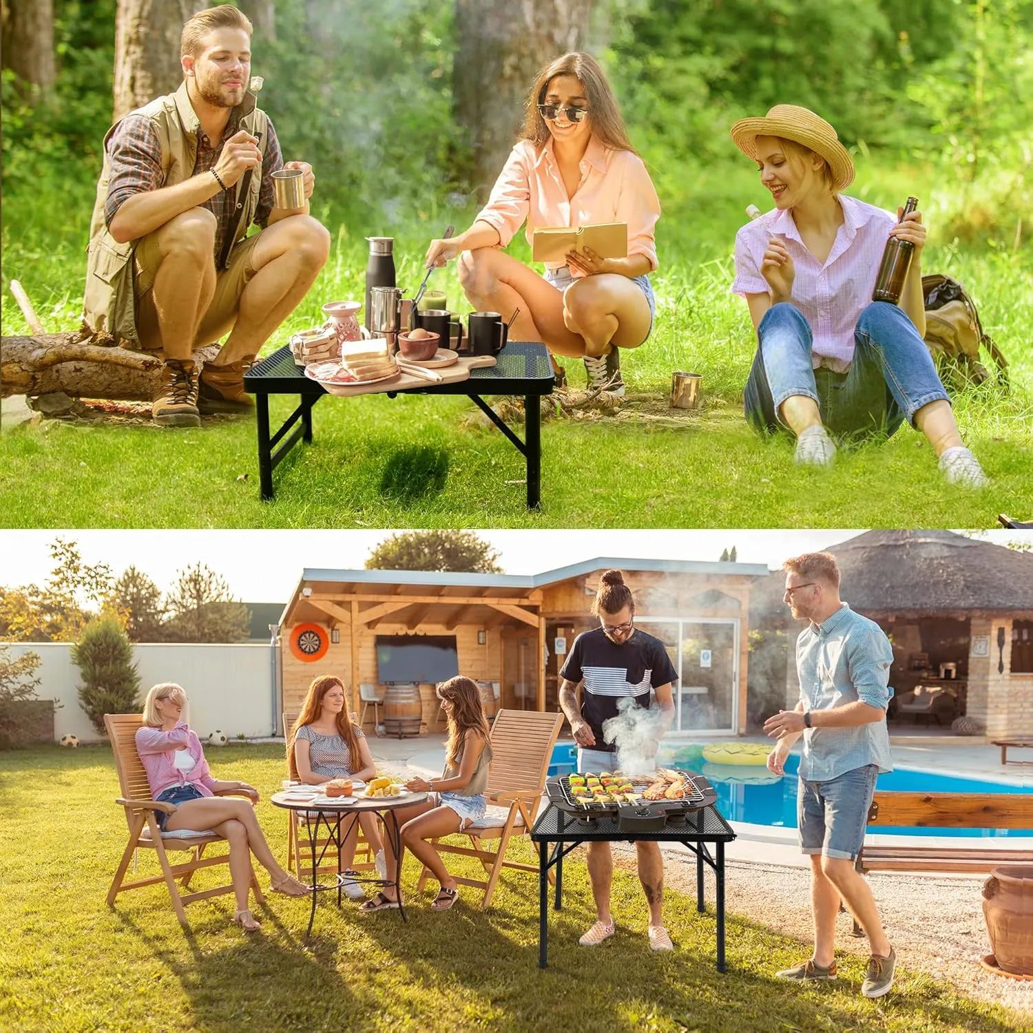 Metal Picnic Small Folding Table, Camping Grill BBQ Side Table for Outdoor Garden Patio Yard - Portable Lightweight, Compact & Height Adjustable Grill Stand