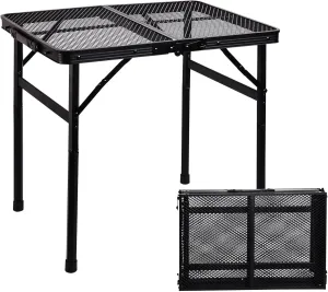 Metal Picnic Small Folding Table, Camping Grill BBQ Side Table for Outdoor Garden Patio Yard - Portable Lightweight, Compact & Height Adjustable Grill Stand