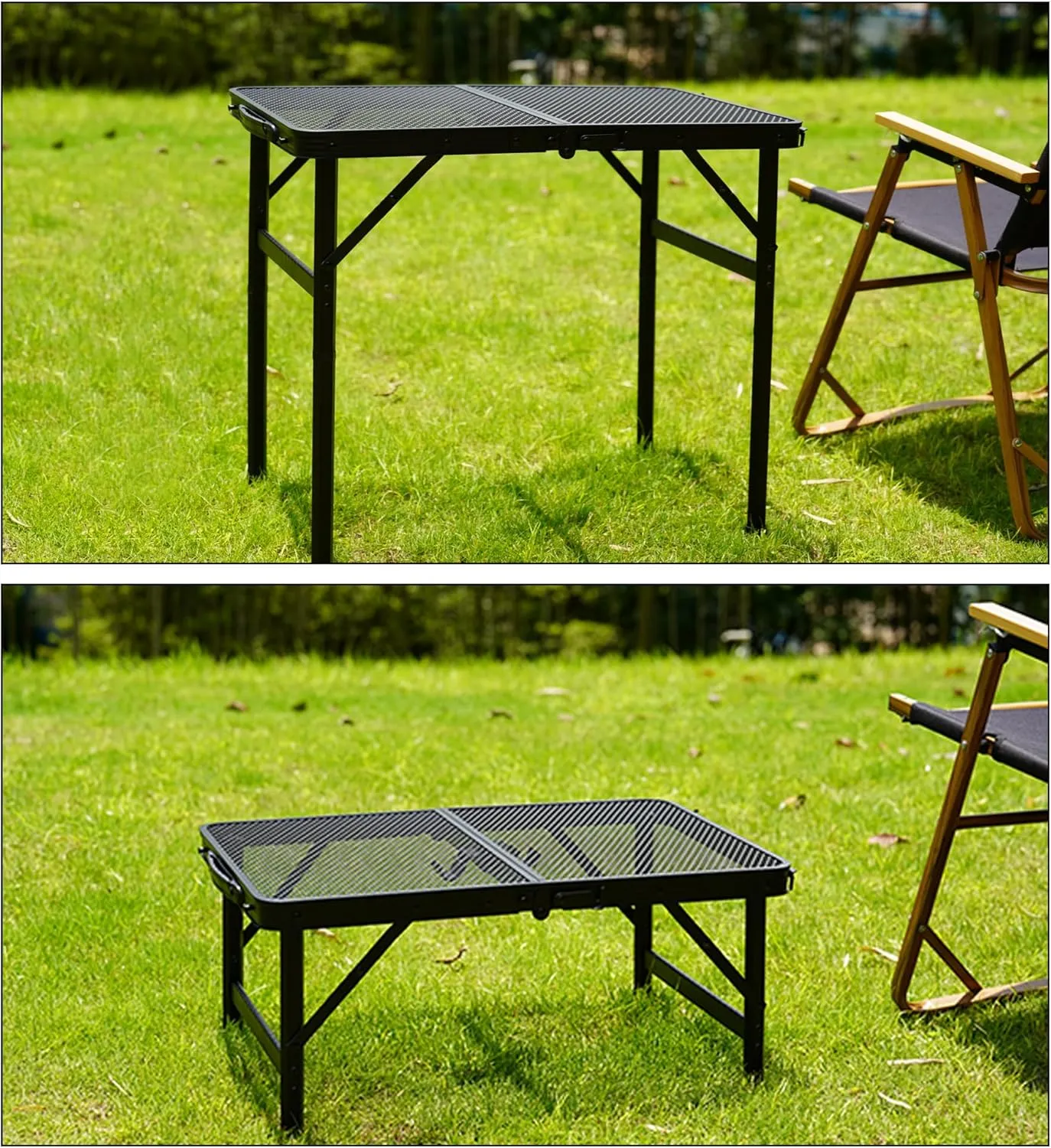 Metal Picnic Small Folding Table, Camping Grill BBQ Side Table for Outdoor Garden Patio Yard - Portable Lightweight, Compact & Height Adjustable Grill Stand