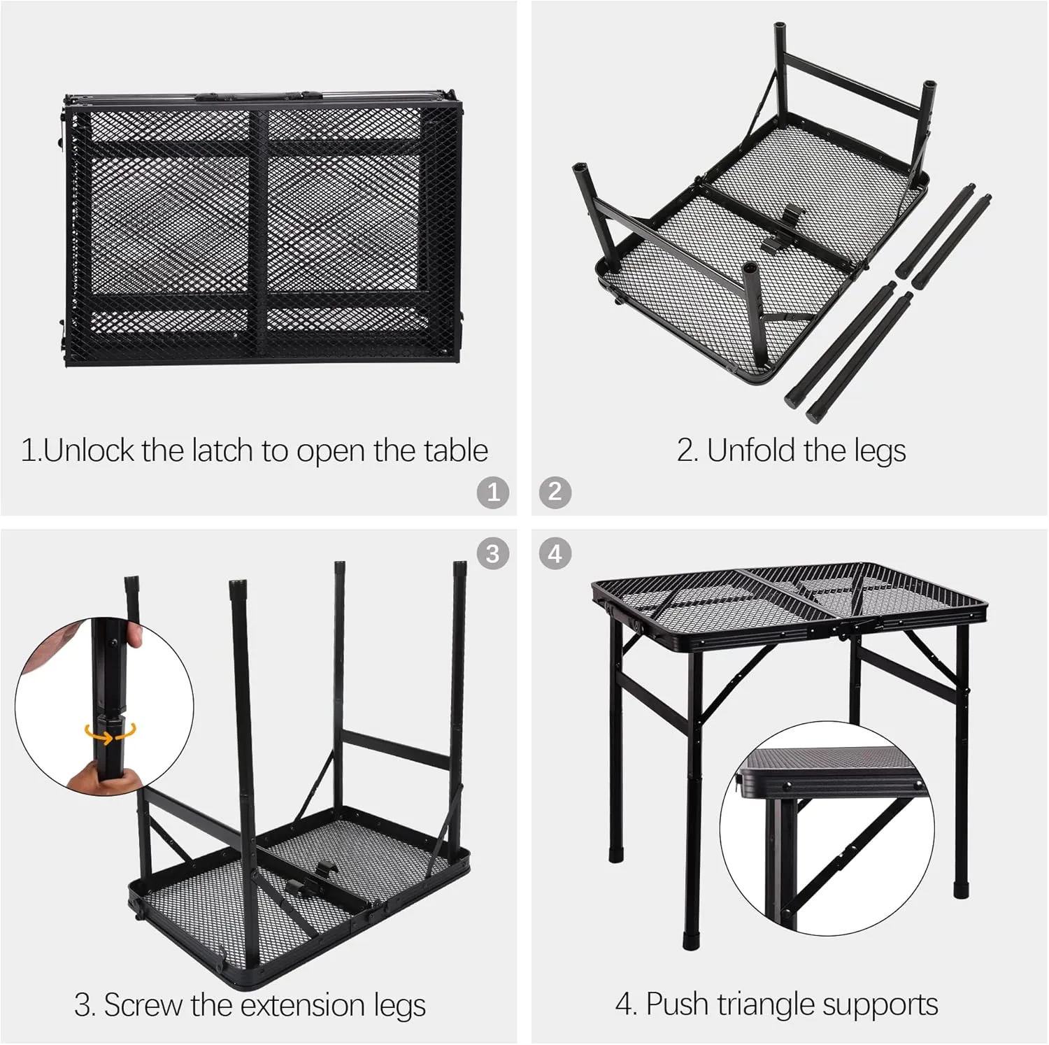 Metal Picnic Small Folding Table, Camping Grill BBQ Side Table for Outdoor Garden Patio Yard - Portable Lightweight, Compact & Height Adjustable Grill Stand