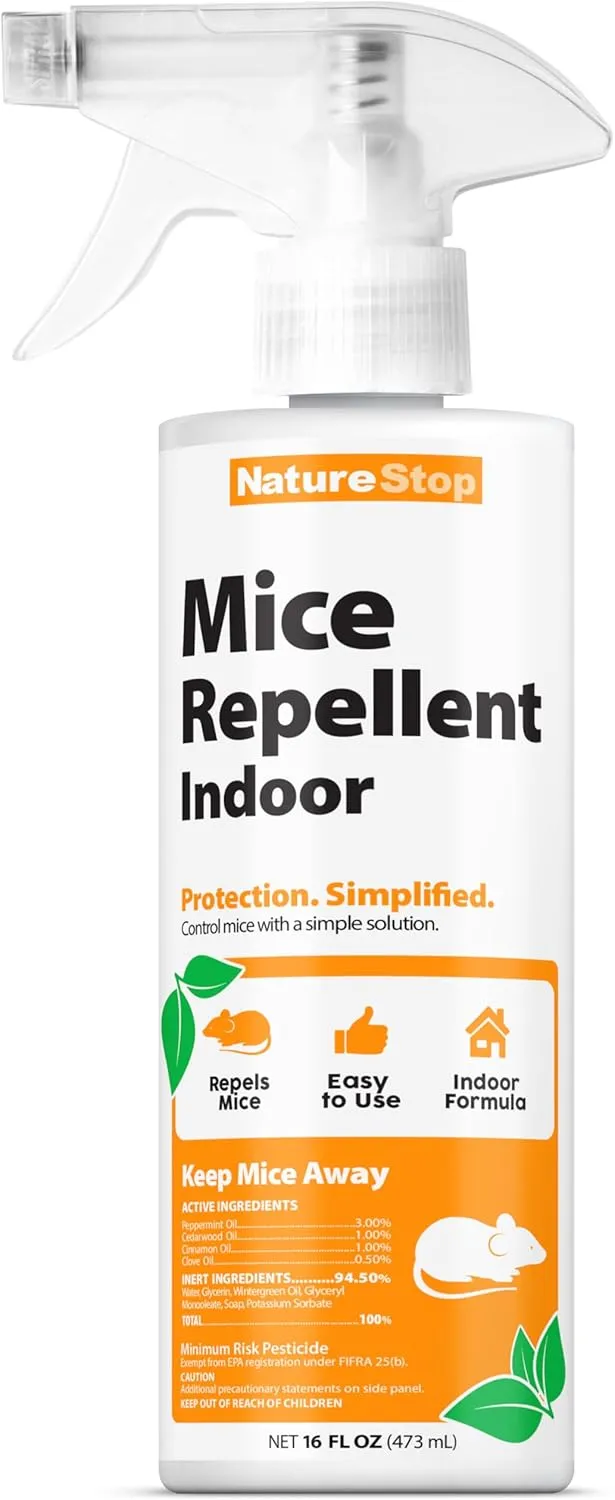 Mice Repellent Spray for Indoor Use, Rodent Deterrent for Kitchens, Basements & Garages, 16 oz (475mL)