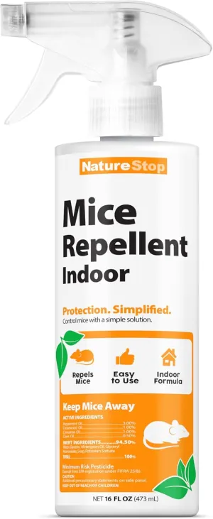 Mice Repellent Spray for Indoor Use, Rodent Deterrent for Kitchens, Basements & Garages, 16 oz (475mL)