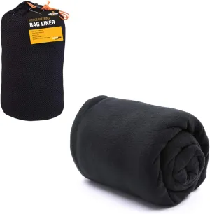 Milestones 220cm Fleece Sleeping Bag Liner Black Inner Camping Sheet Travel Sack   Pouch
