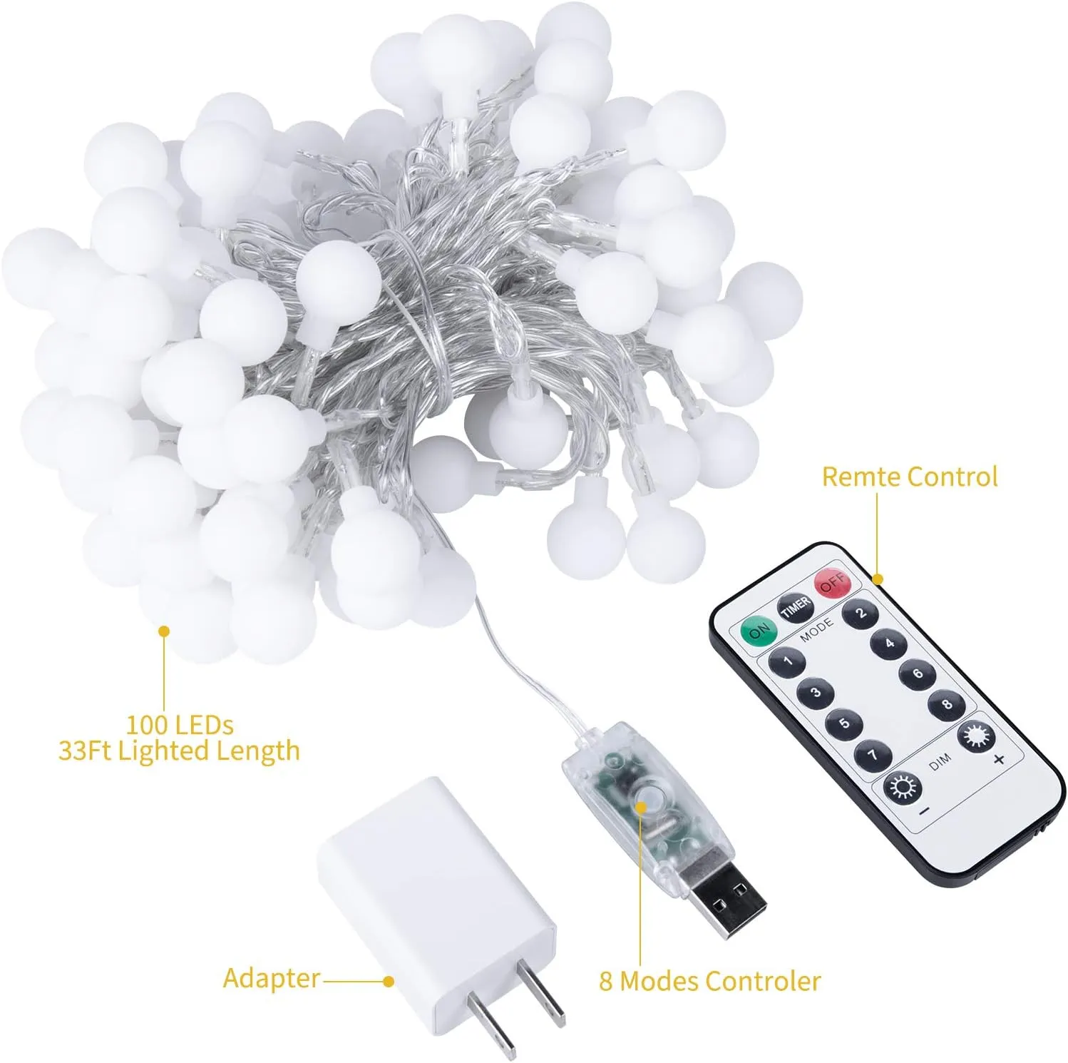 Minetom 33 Feet 100 Led Mini Globe String Lights, USB Fairy String Lights Plug in, 8 Modes with Remote, Decor for Indoor Outdoor Party Wedding Christmas Tree Garden, Warm and Multi