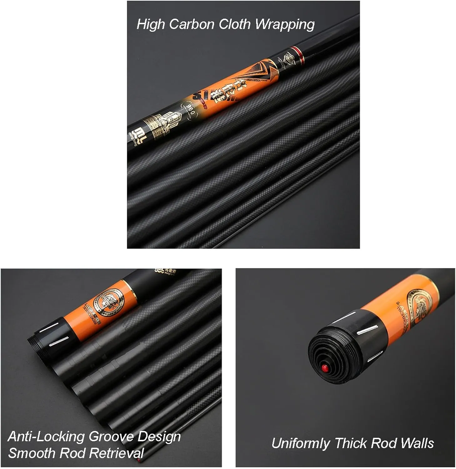 MirOdo Far Fishing Rod 8-16m Carbon Fishing Rod Ultra Light Ultra Hard Long Section Hand Pole Can Shrink 123cm Deep Water Fishing Rod for Rivers Streams Lakes Reservoirs(16m), Black/Orange