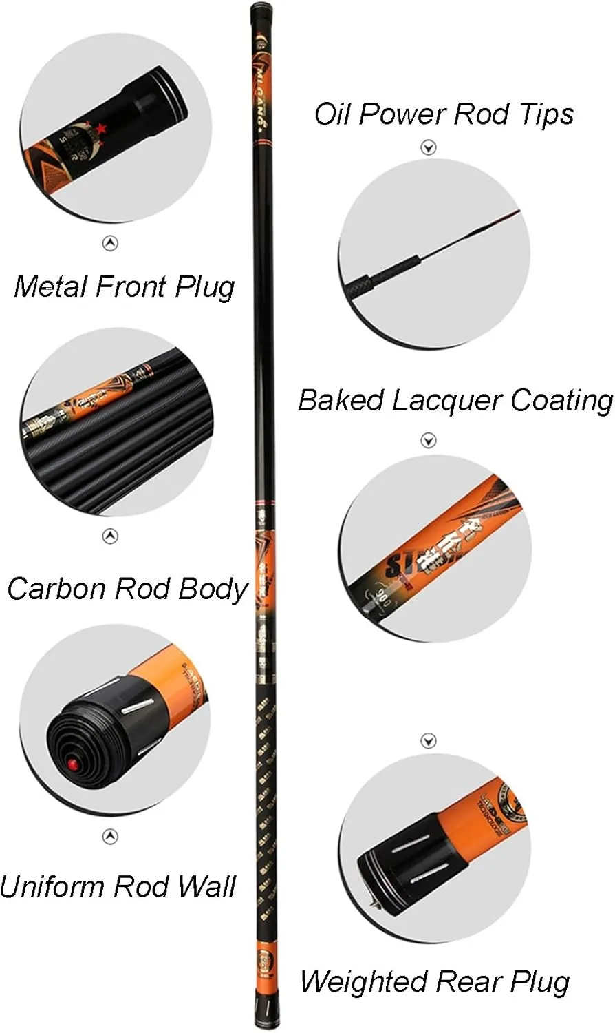 MirOdo Far Fishing Rod 8-16m Carbon Fishing Rod Ultra Light Ultra Hard Long Section Hand Pole Can Shrink 123cm Deep Water Fishing Rod for Rivers Streams Lakes Reservoirs(16m), Black/Orange