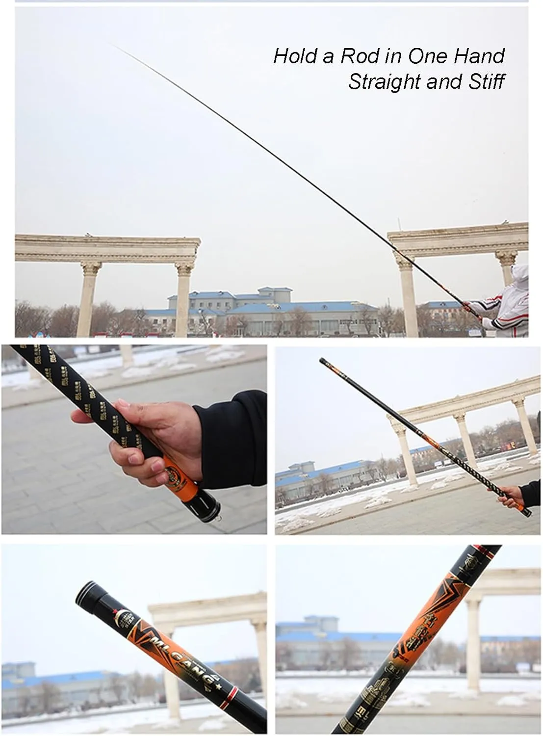 MirOdo Far Fishing Rod 8-16m Carbon Fishing Rod Ultra Light Ultra Hard Long Section Hand Pole Can Shrink 123cm Deep Water Fishing Rod for Rivers Streams Lakes Reservoirs(16m), Black/Orange