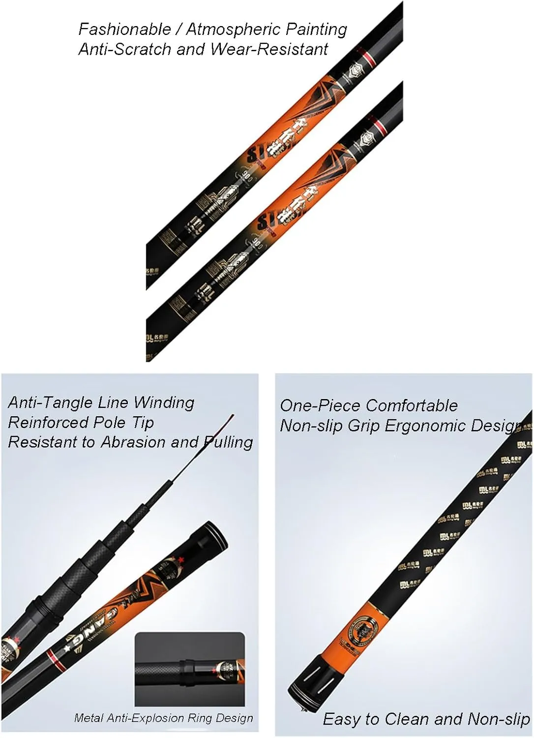 MirOdo Far Fishing Rod 8-16m Carbon Fishing Rod Ultra Light Ultra Hard Long Section Hand Pole Can Shrink 123cm Deep Water Fishing Rod for Rivers Streams Lakes Reservoirs(16m), Black/Orange