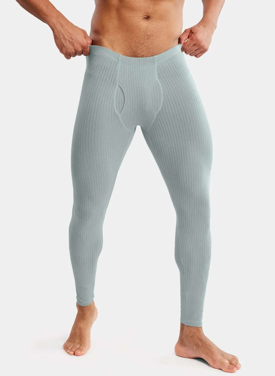 MIZOK Men's Ribbed Knit Compression Pant Cotton Thermal Leggings