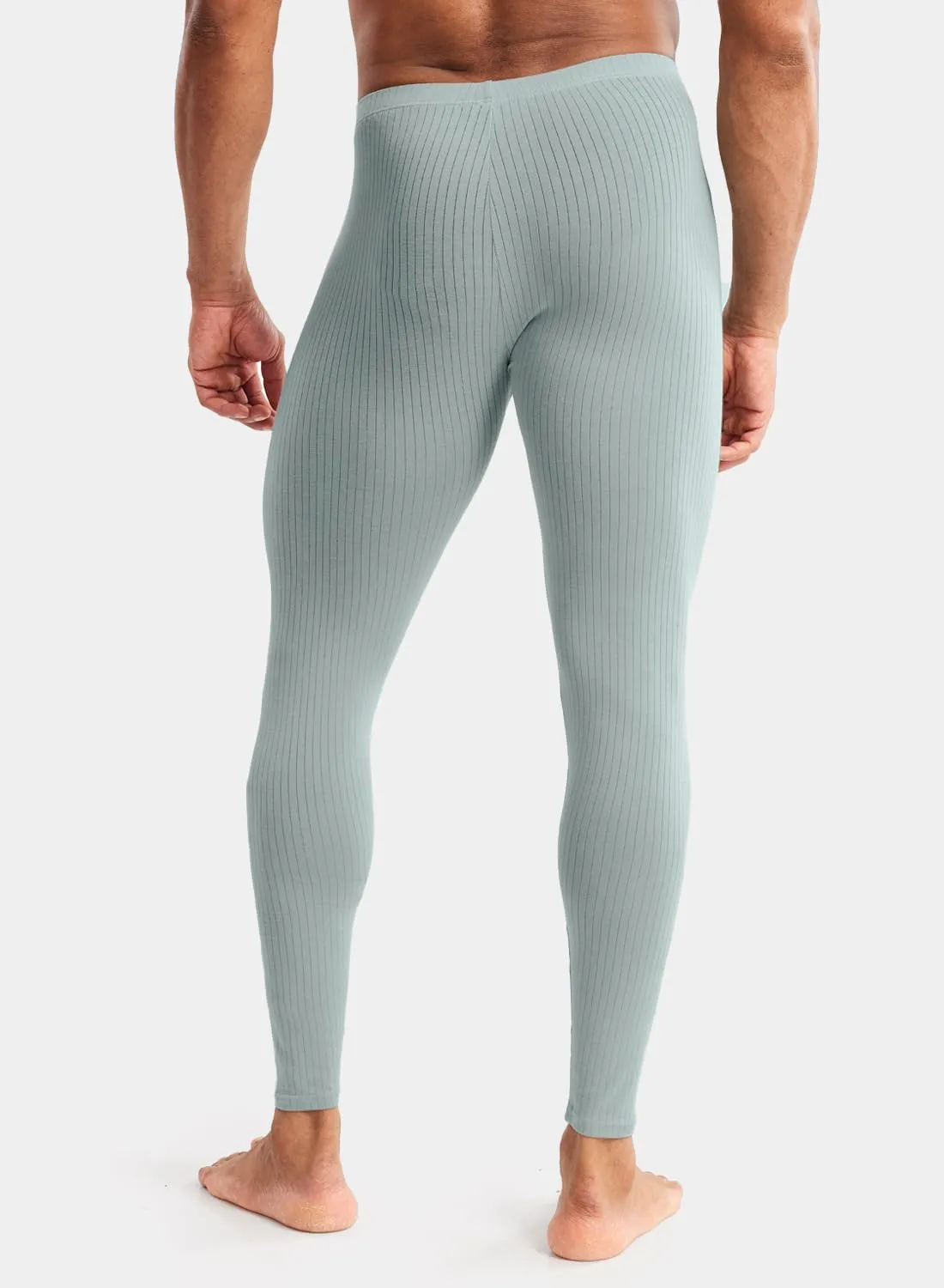 MIZOK Men's Ribbed Knit Compression Pant Cotton Thermal Leggings