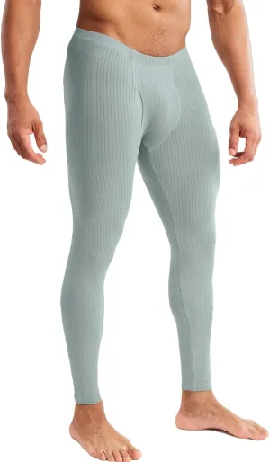 MIZOK Men's Ribbed Knit Compression Pant Cotton Thermal Leggings