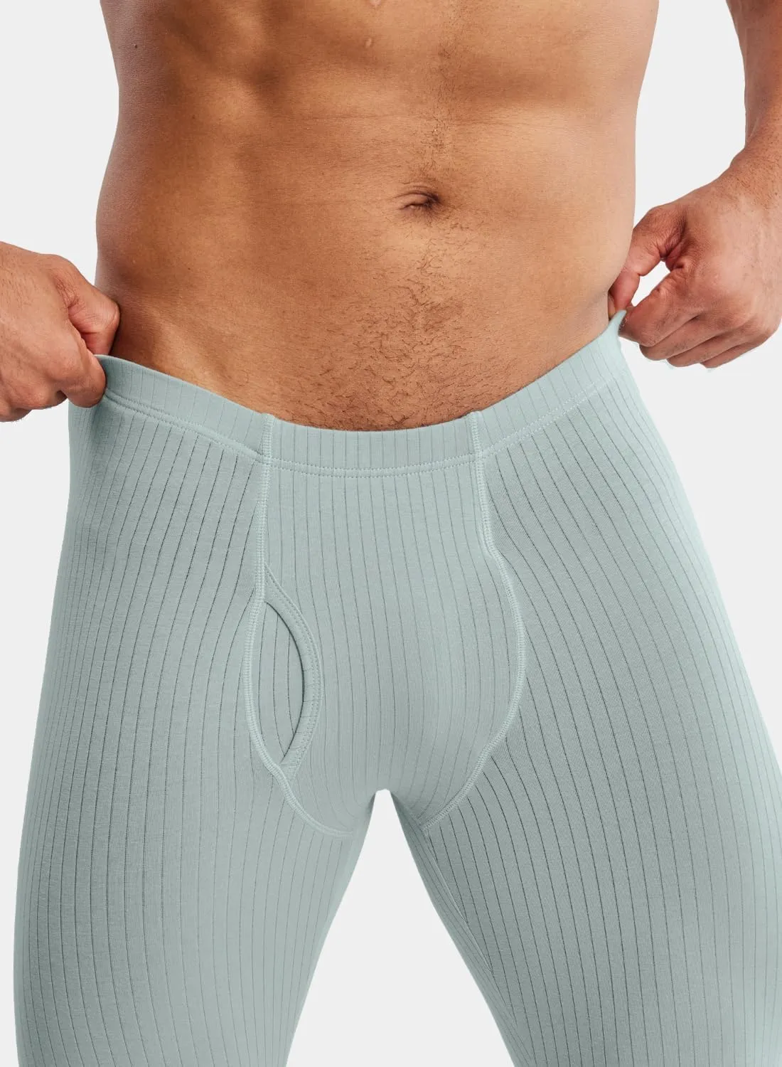 MIZOK Men's Ribbed Knit Compression Pant Cotton Thermal Leggings