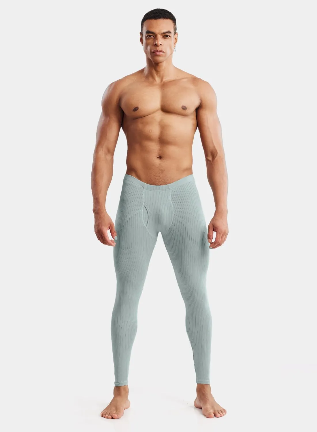 MIZOK Men's Ribbed Knit Compression Pant Cotton Thermal Leggings
