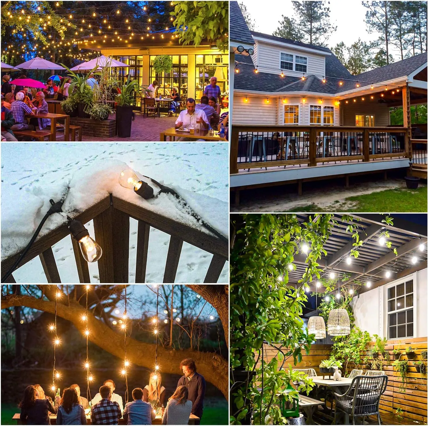 Mlambert 3 Color Outdoor LED Dimmable String Lights for Patio with Remote, Plug in 48FT Waterproof Shatterproof Edison Bulb Lights for Bistro Pergola