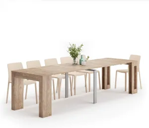Mobili Fiver, Easy, Extendable Console Table with Extension Leaves Holder, 17.7(120.1) x35.4 in, Oak, Made in Italy