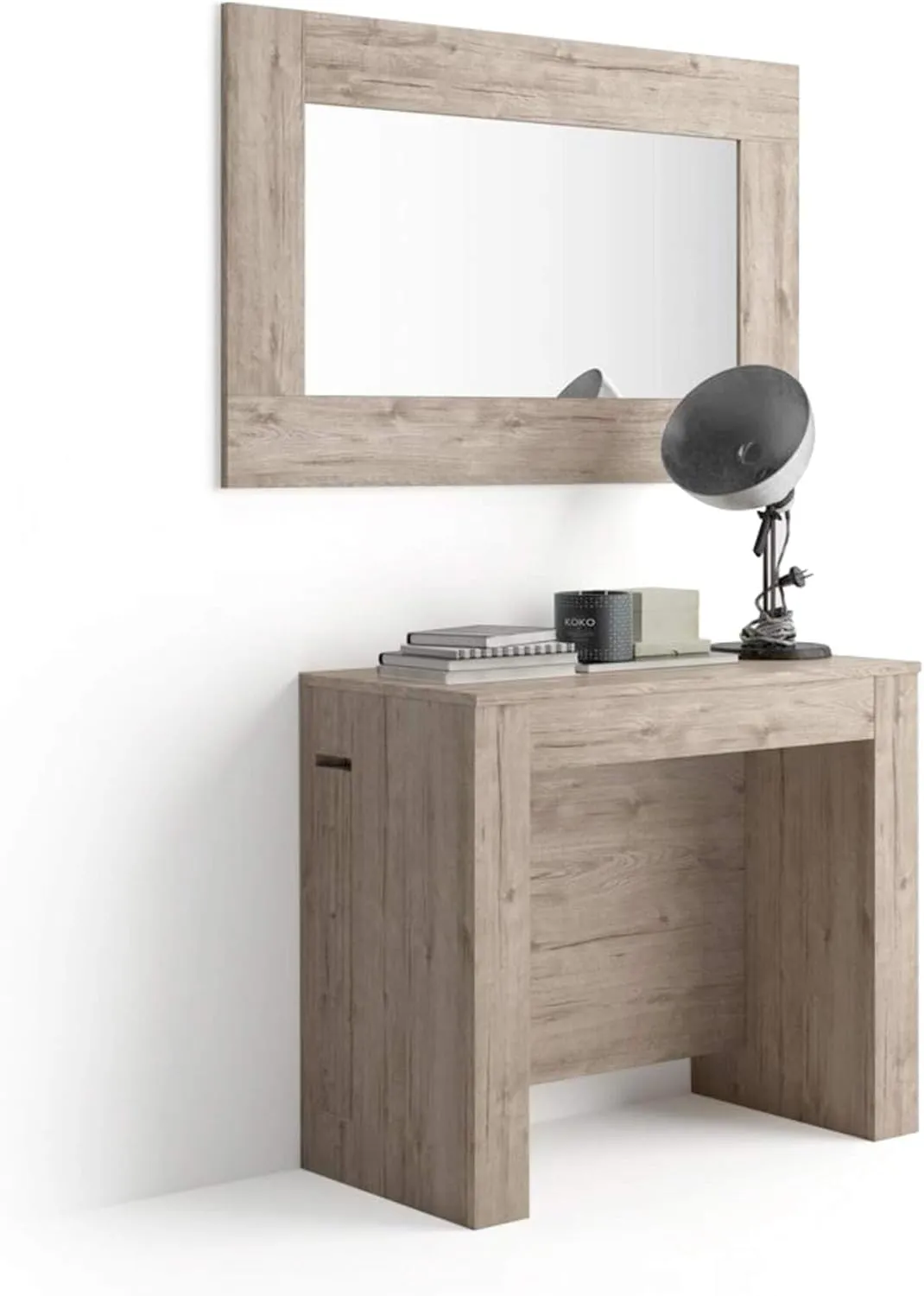 Mobili Fiver, Easy, Extendable Console Table with Extension Leaves Holder, 17.7(120.1) x35.4 in, Oak, Made in Italy