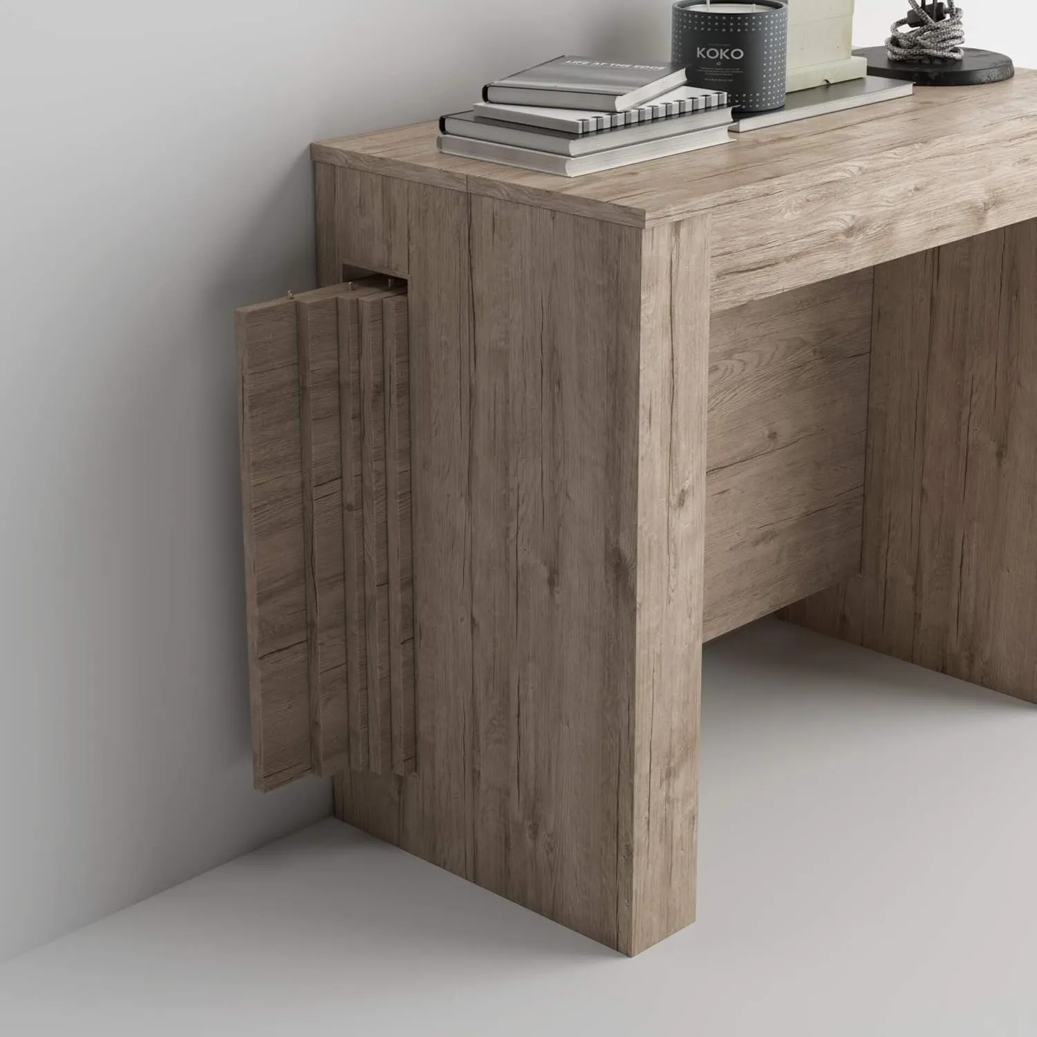 Mobili Fiver, Easy, Extendable Console Table with Extension Leaves Holder, 17.7(120.1) x35.4 in, Oak, Made in Italy