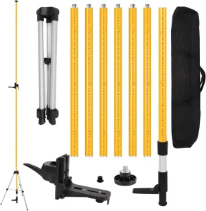 MOETER Telescoping Laser Level Pole with Tripod - 15.7ft/4.8M Laser Pole with Adjustable Bracket, 1/4"-20 & 5/8"-11 Thread Adapters for Rotary and Line Lasers