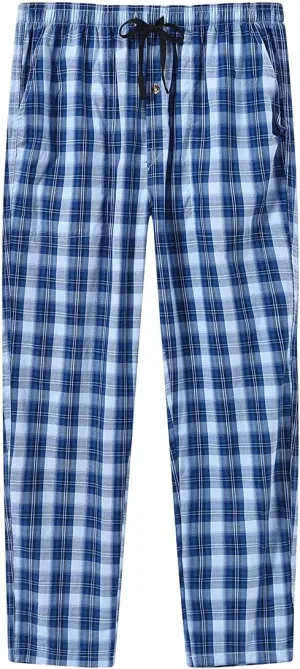 MoFiz Mens Cotton Pajama Pants Lightweight Lounge Sleep Plaid Bottoms with Pockets Drawstring