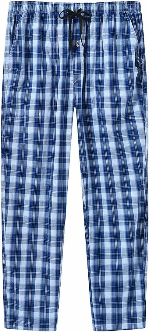 MoFiz Mens Cotton Pajama Pants Lightweight Lounge Sleep Plaid Bottoms with Pockets Drawstring