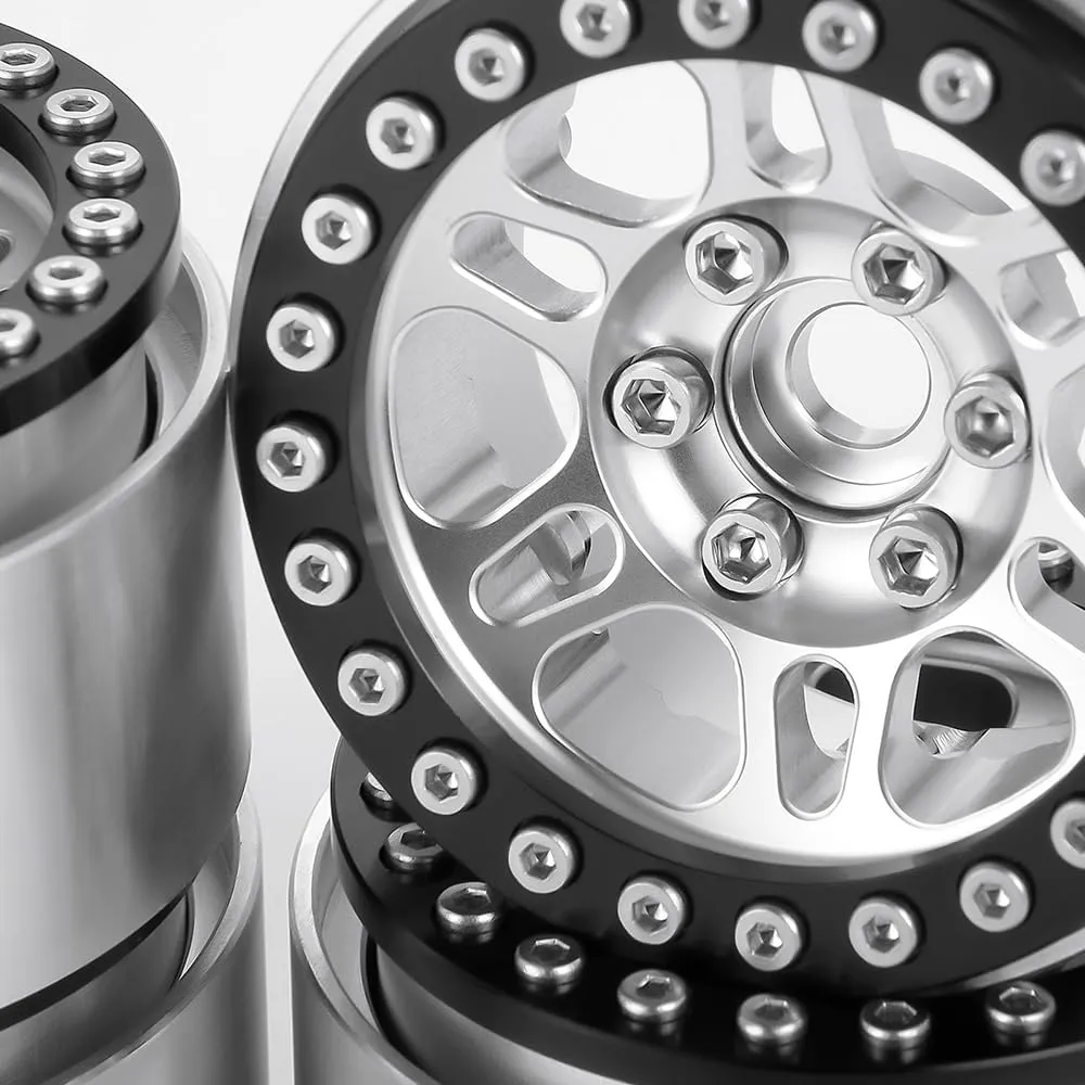 MOHERO 4PCS 1.9" Beadlock Wheel Rims Aluminum Alloy RC Rims for TRX4 Axial SCX10 SCX10III AXI03007 RC Crawler Car,Silver Black