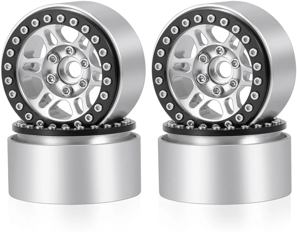 MOHERO 4PCS 1.9" Beadlock Wheel Rims Aluminum Alloy RC Rims for TRX4 Axial SCX10 SCX10III AXI03007 RC Crawler Car,Silver Black