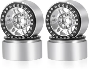MOHERO 4PCS 1.9" Beadlock Wheel Rims Aluminum Alloy RC Rims for TRX4 Axial SCX10 SCX10III AXI03007 RC Crawler Car,Silver Black