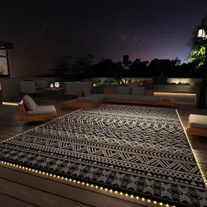 MontVoo-Outdoor Rug Carpet 6x9 ft for Patio RV Camping with Led Strip Lights Waterproof Plastic Straw Rug Reversible Portable Outside Indoor Outdoor Rug Mat for Patio Decor Balcony Picnic-Boho