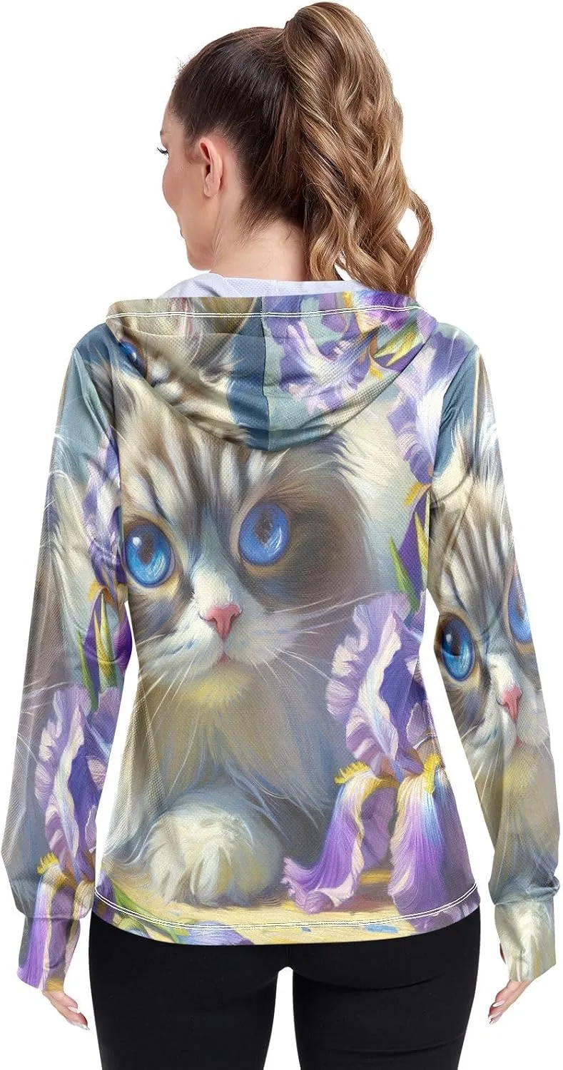 Moon Sleeping Sloth Sun Hoodie Women, Upf 50  Zip Workout Jacket, Cooling Shirt Women