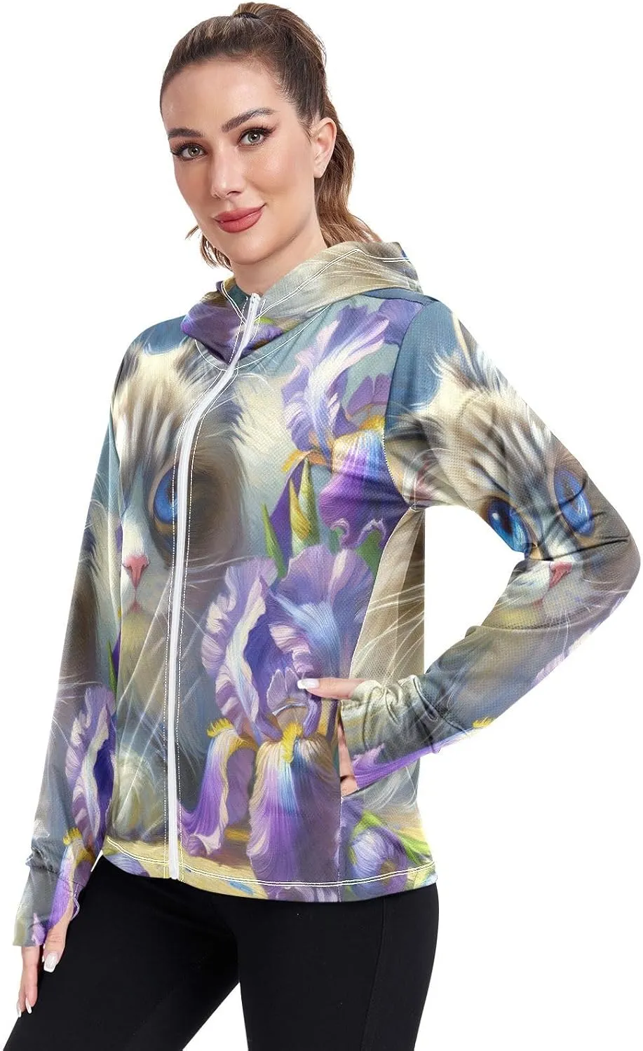 Moon Sleeping Sloth Sun Hoodie Women, Upf 50  Zip Workout Jacket, Cooling Shirt Women