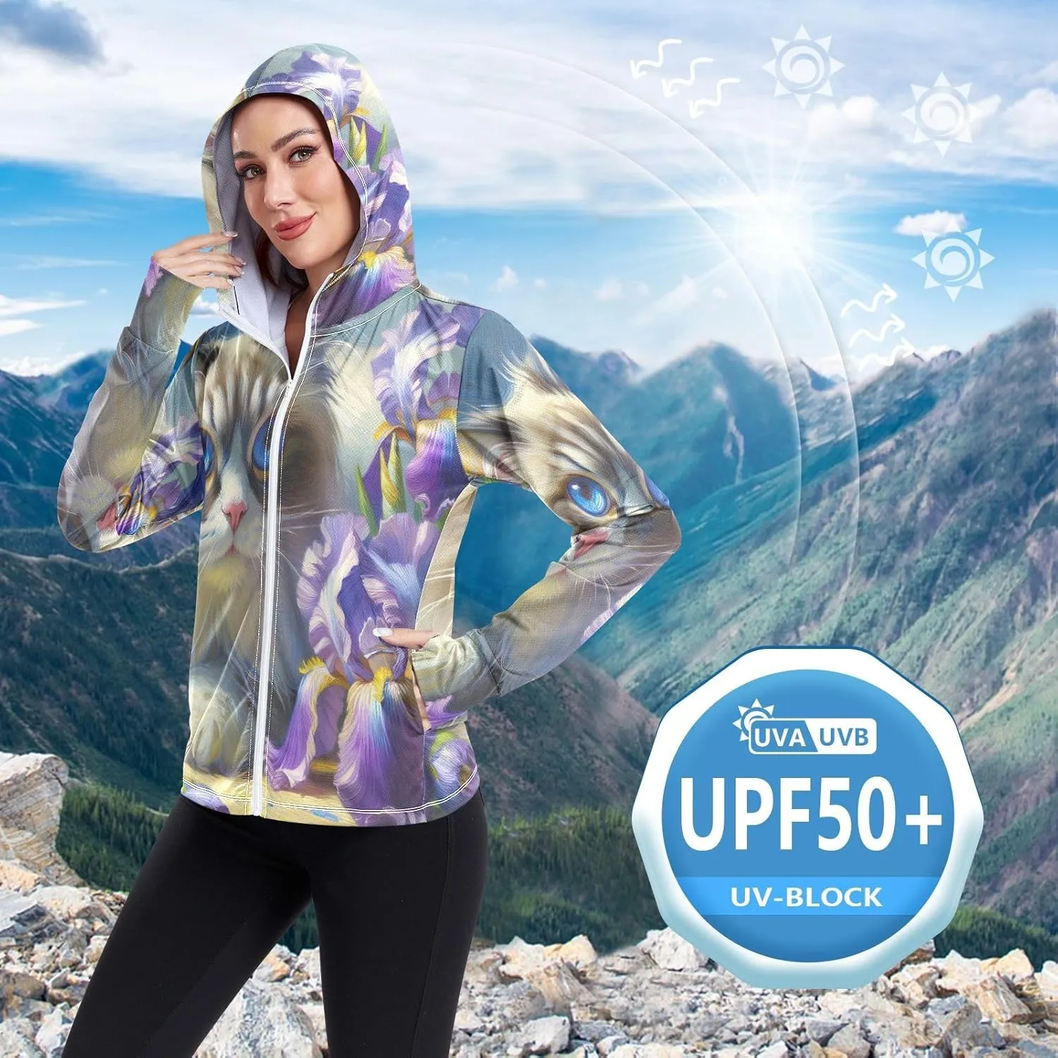Moon Sleeping Sloth Sun Hoodie Women, Upf 50  Zip Workout Jacket, Cooling Shirt Women