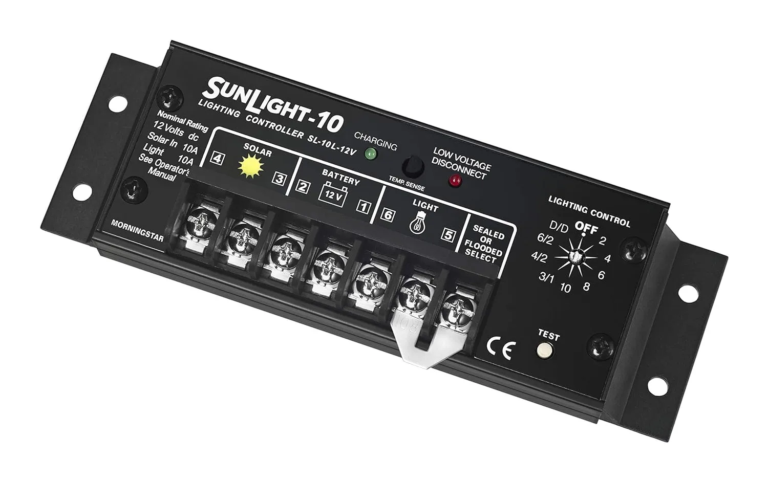 Morningstar Sunlight 10A Solar Charge Controller (SL-10L-12V) - Solar Panel Regulator for 12 Volt Batteries, Lighting Ctrl, Easy Setup, Corrosion Resistant Terminals, 5 Year WTY - Designed in The USA