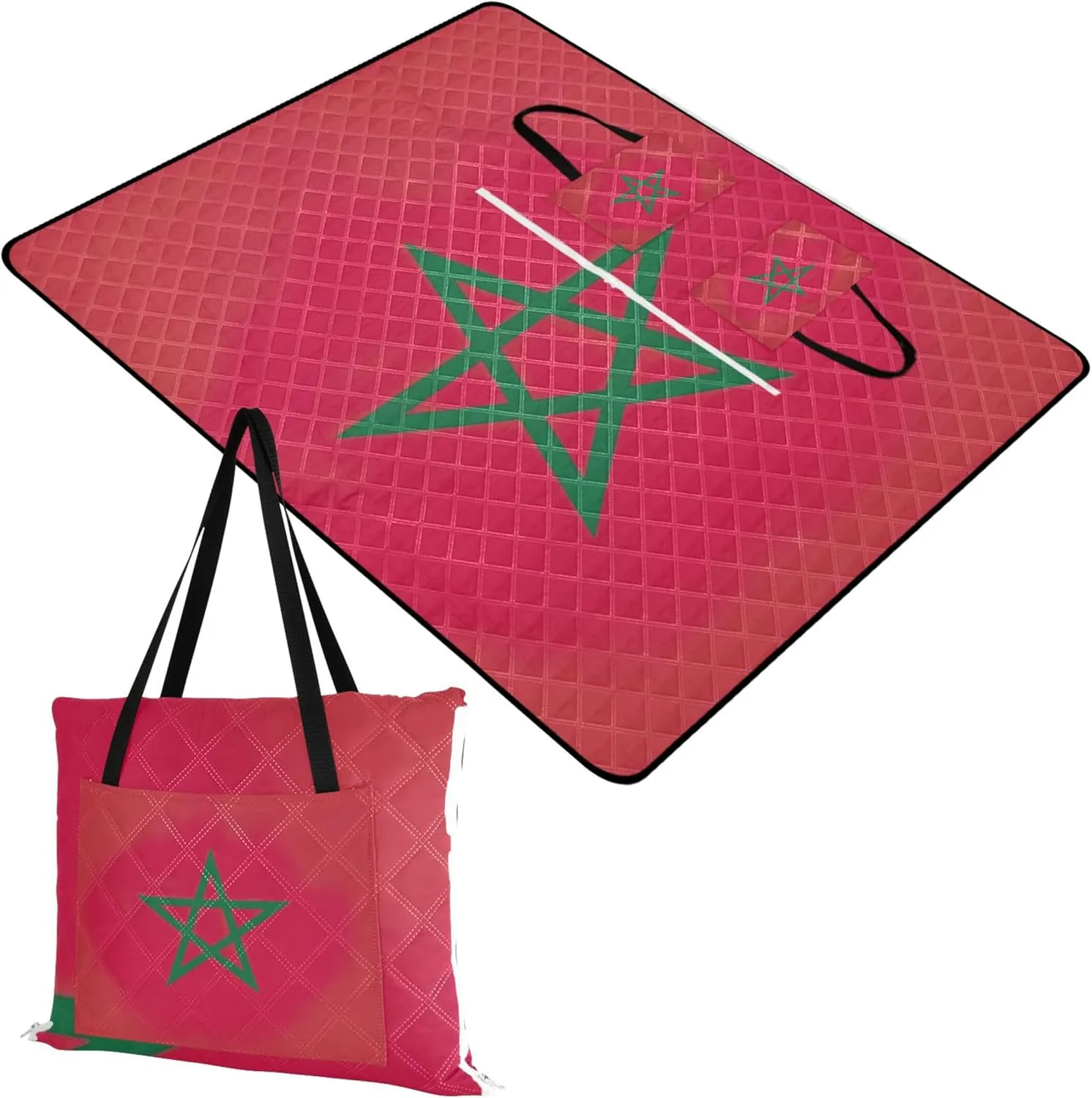 Morroco National Flag Beach Mat Waterproof Sandproof Outdoor Blankets for Grass Cute Picnic Essentials Foldable 80" x 60"