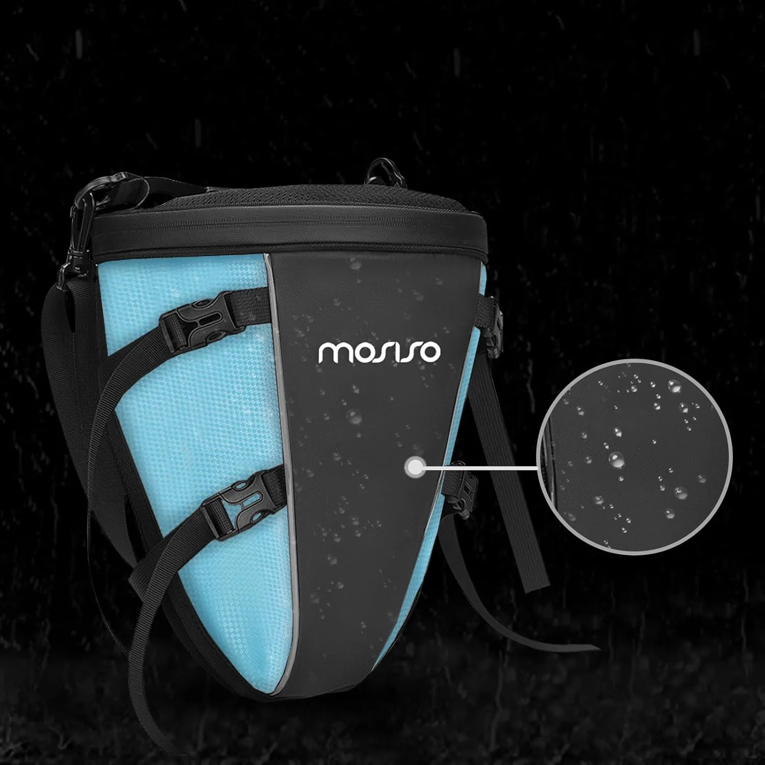 MOSISO Motorcycle Tail Bag Multifunctional Waterproof Polyester Storage Saddle Bag, 10L Outdoor Sports Motorbike Rear Seat Light Tank Handbag Tool Carry Pouch with Shoulder Strap, Ice Blue