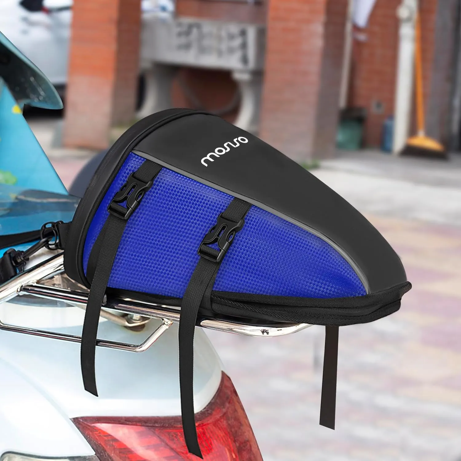 MOSISO Motorcycle Tail Bag Multifunctional Waterproof Polyester Storage Saddle Bag, 10L Outdoor Sports Motorbike Rear Seat Light Tank Handbag Tool Carry Pouch with Shoulder Strap, Royal Blue