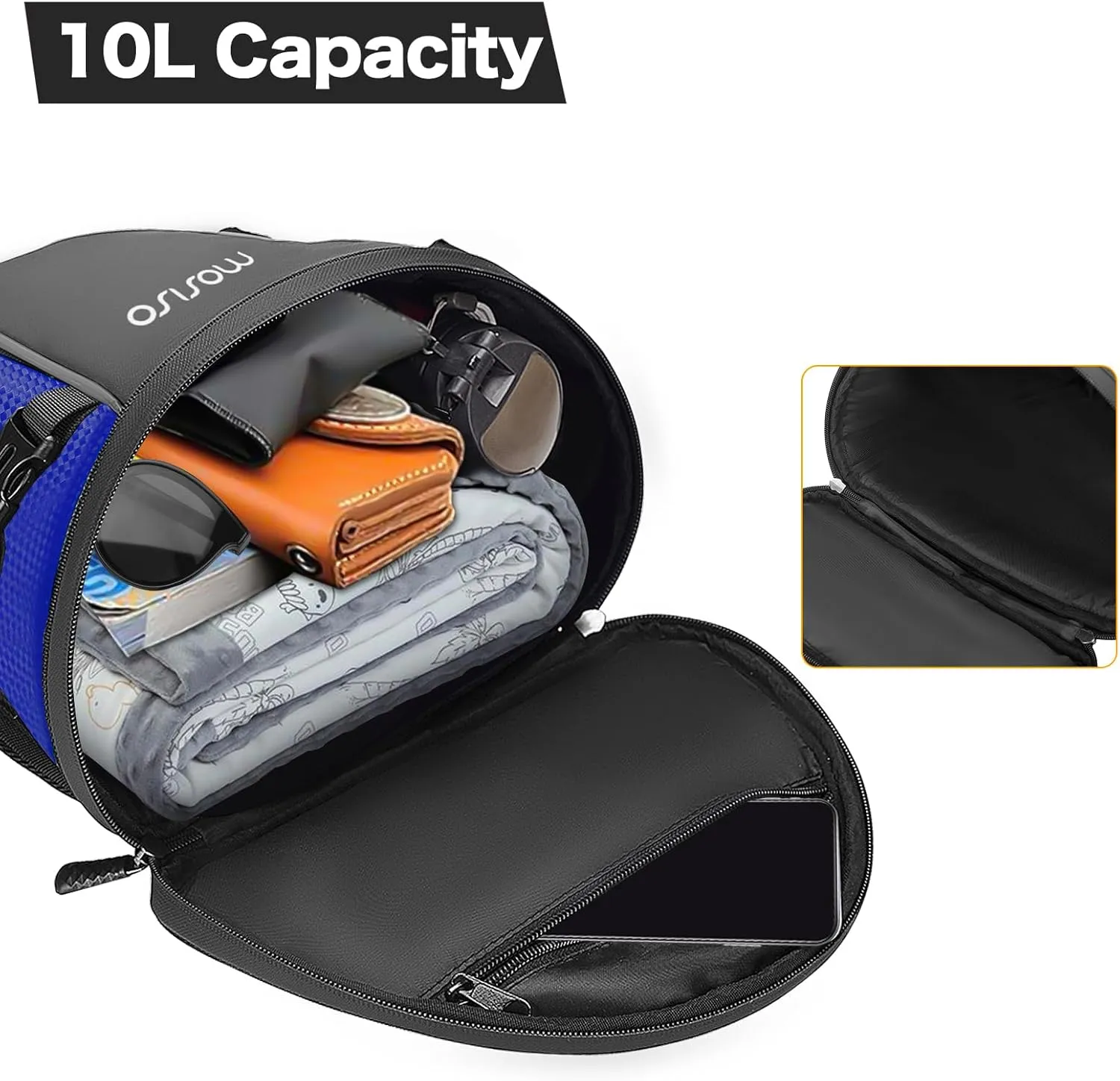 MOSISO Motorcycle Tail Bag Multifunctional Waterproof Polyester Storage Saddle Bag, 10L Outdoor Sports Motorbike Rear Seat Light Tank Handbag Tool Carry Pouch with Shoulder Strap, Royal Blue