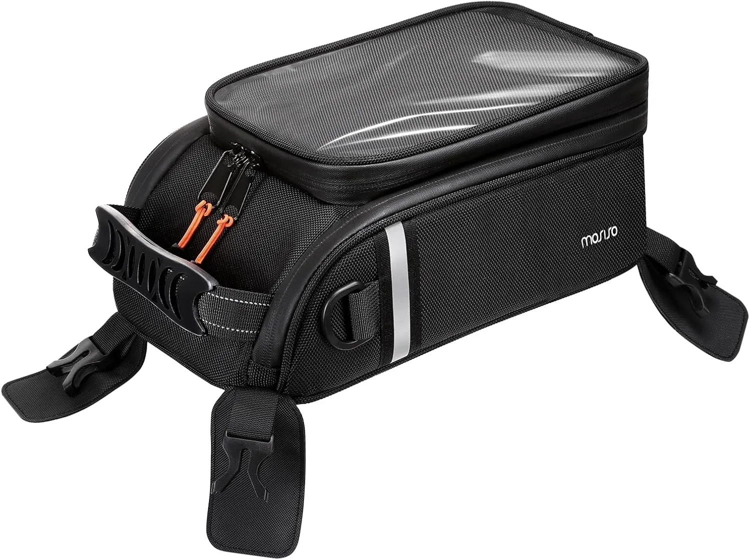 MOSISO Motorcycle Tank Bag with Rain Cover, Top Clear Pocket & Shoulder Strap, Motorbike Storage Bag for Honda/Yamaha/Suzuki/Kawasaki/Harley, Black