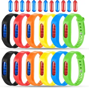 Mosquito Repellent Bracelets 12 Pack, Individually Wrapped Mosquito Repellent Bands for Kids and Adults, Deet Free Mosquito Repellent Wristbands with 12 Extra Refills