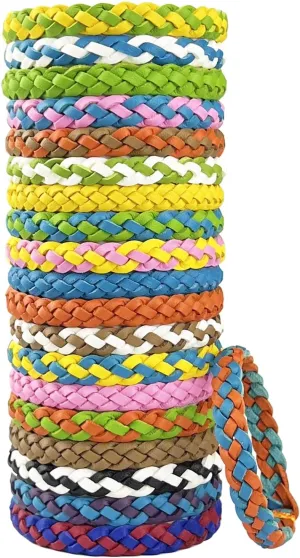 Mosquito Repellent Bracelets 20 Pack, PU Leather Mosquito Repellent Bands with Individually Wrapped Mosquito Wristbands for Kids and Adults Indoor Outdoor Protection