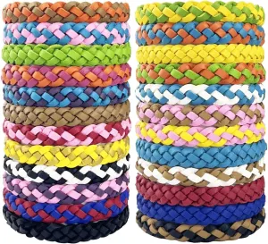 Mosquito Repellent Bracelets 24 Pack, PU Leather Mosquito Repellent Bands, DEET Free Mosquito Wristbands Safe for Adults and Kids Indoor Outdoor Camping Swimming Fishing Traveling