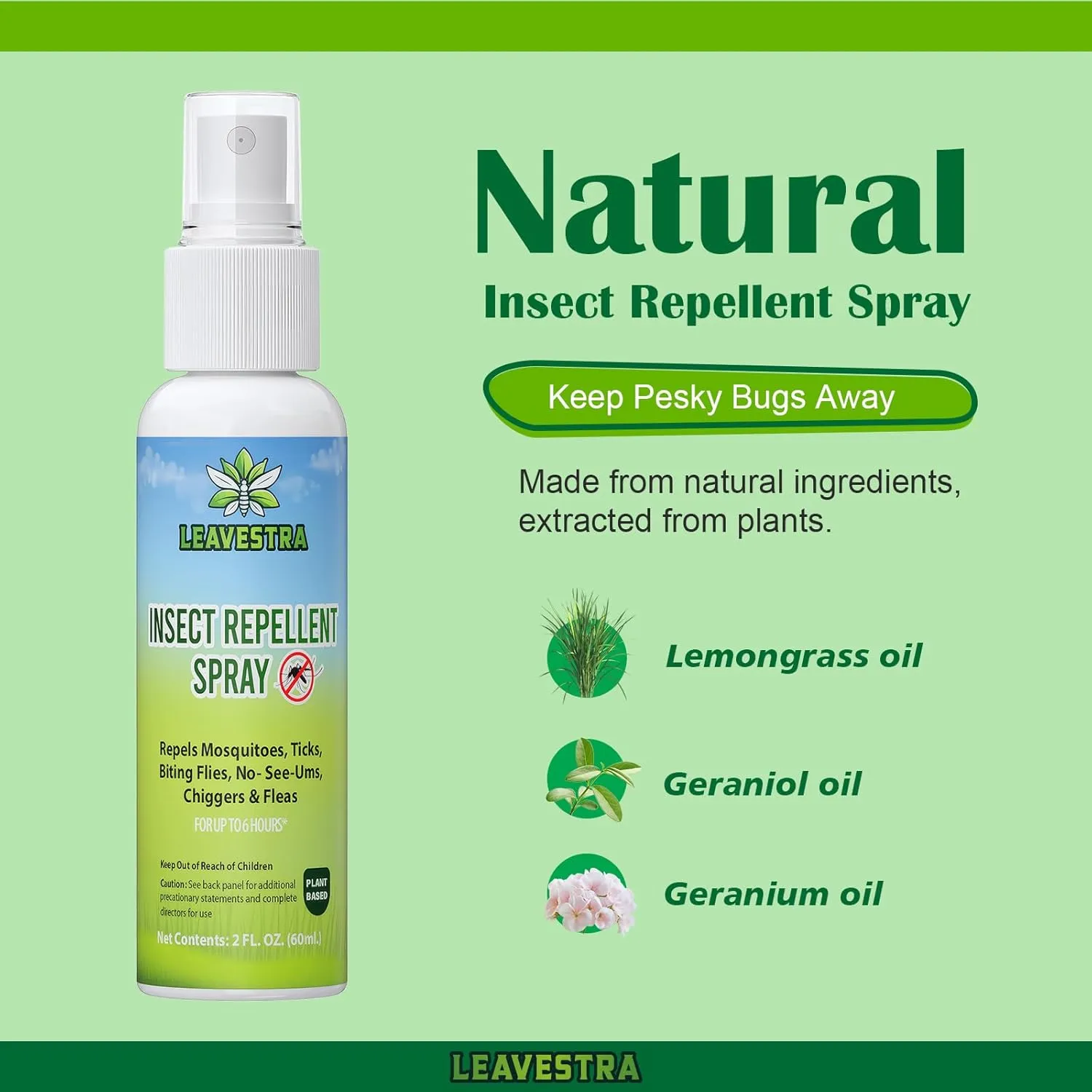 Mosquito Repellent Spray for Body, Insect Repellent Spray Natural Bug Repellent for Skin DEET-Free Travel Size 2 Fl Oz (2 Pack)