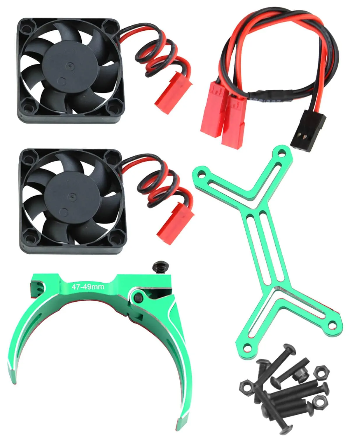 Motor Cooling Fan with 47-49mm Adjustable Mount Upgrades Part for 1/8 1/5 Infraction,Felony,Limitless,4985 1717 Motor,Aluminum 4010 High Speed Cooling Dual Fans 15000 RPM Heatsink,Green